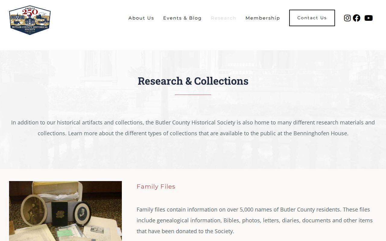 Butler County Historical Society directory and research collection information