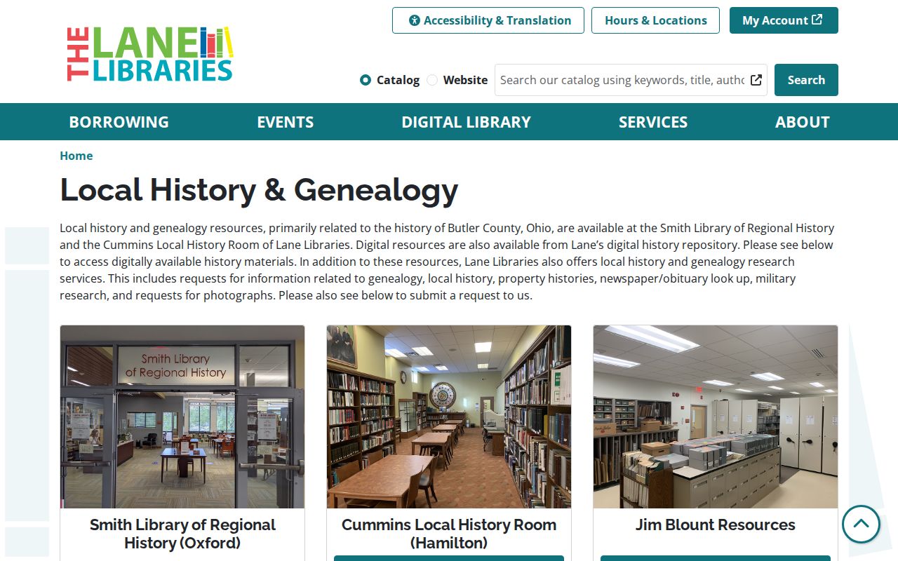 Lane Libraries local history and genealogy service for Fairfield research