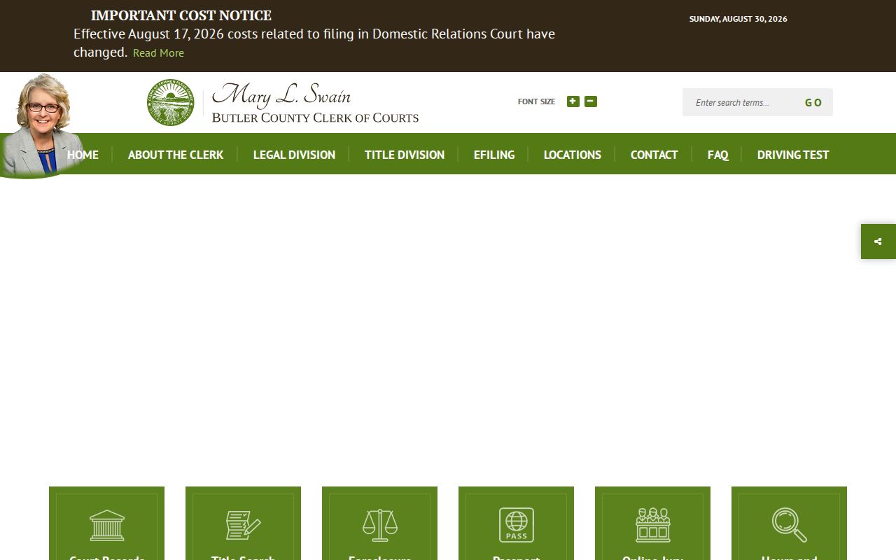 Fairfield residents directory Butler County Clerk of Courts access