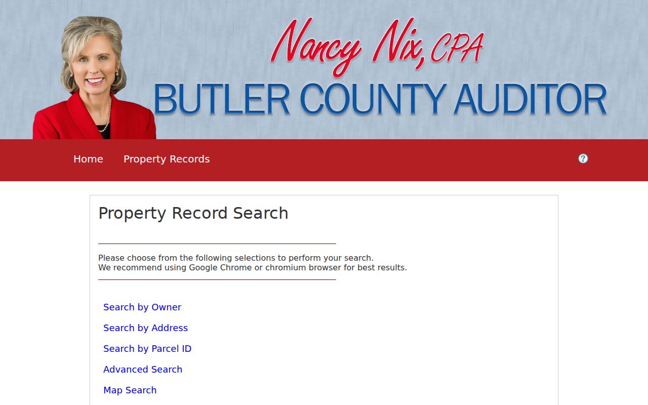Fairfield residents directory Butler County Auditor property search