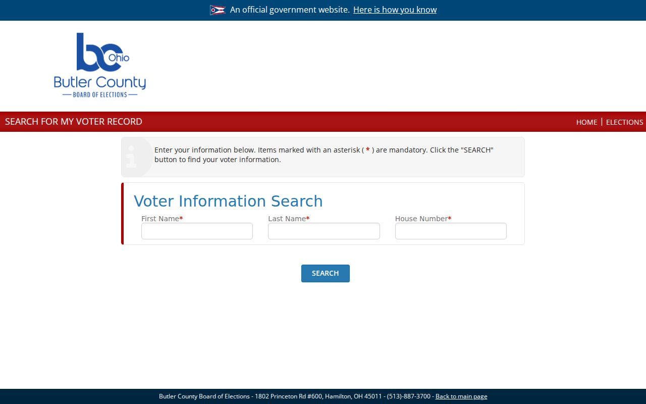 Butler County voter search for an individual Fairfield voter record
