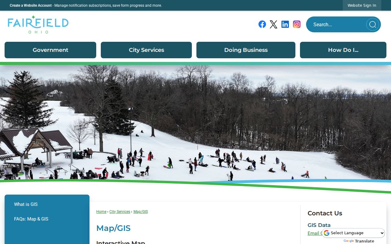 Fairfield ZIP code directory view of the City Interactive Map portal