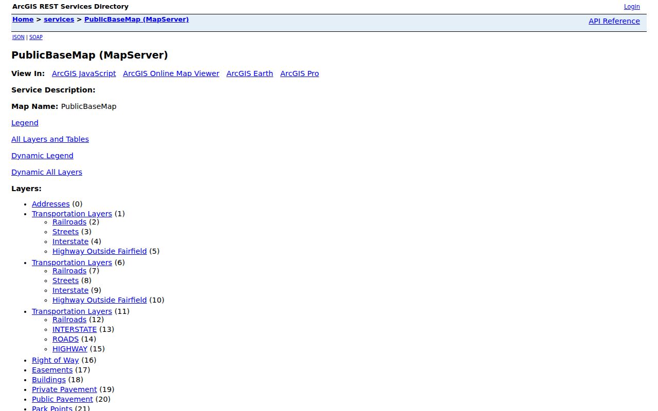 Fairfield ZIP code directory view of the public base map service